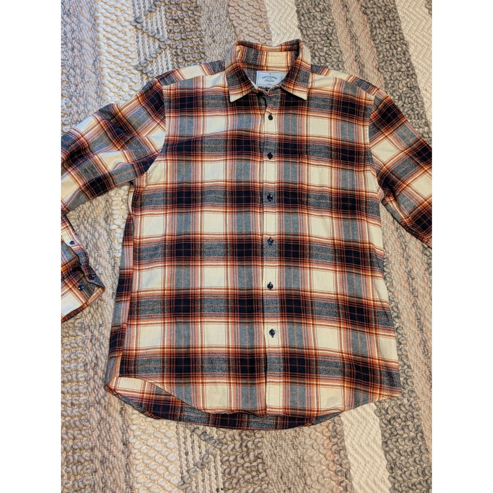 Portuguese knowledge Flannel Men's Plaid button down Cotton Shirt Large